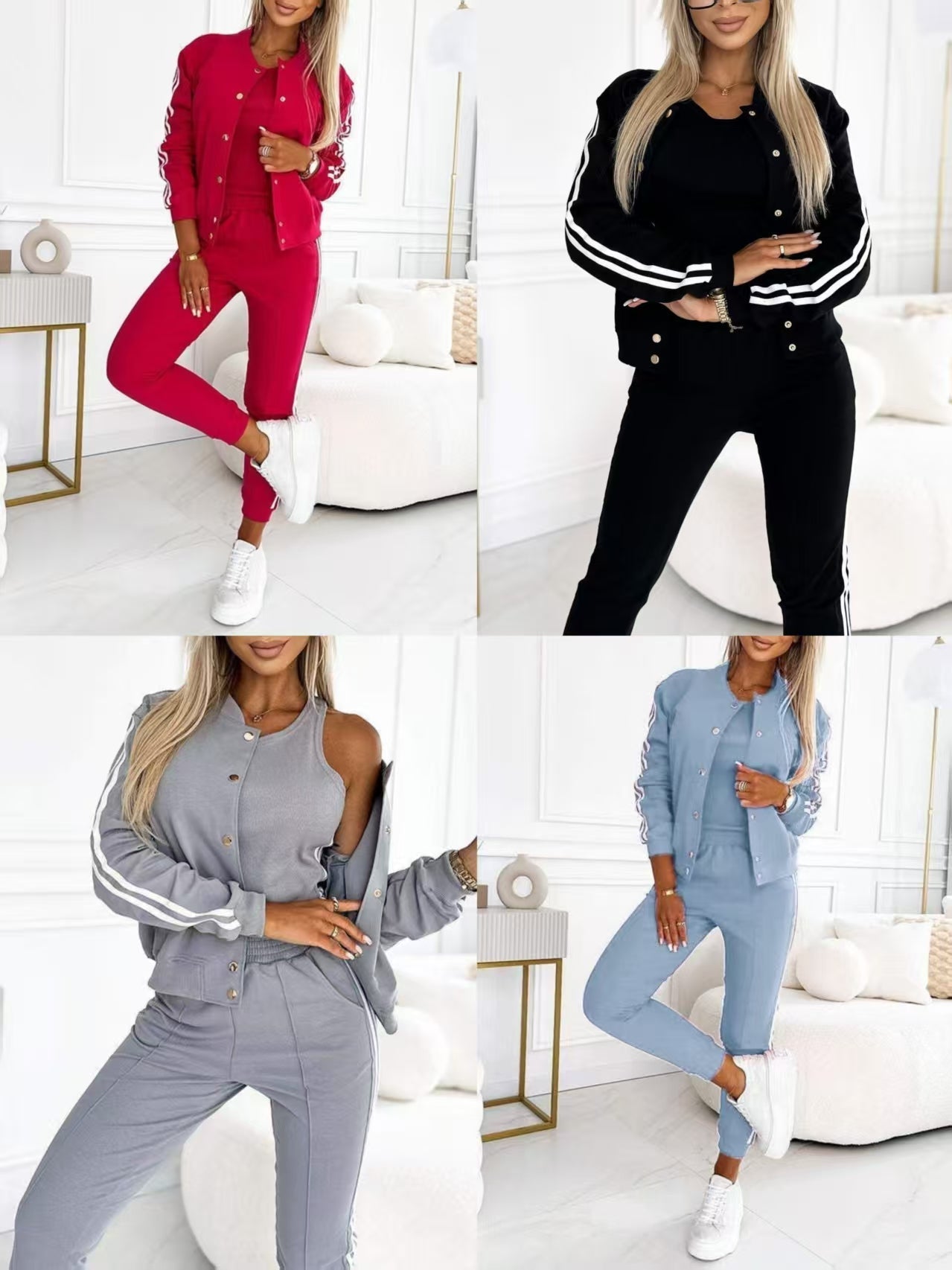 Ensemble veste et pantalon de baseball trois pièces pour femme
