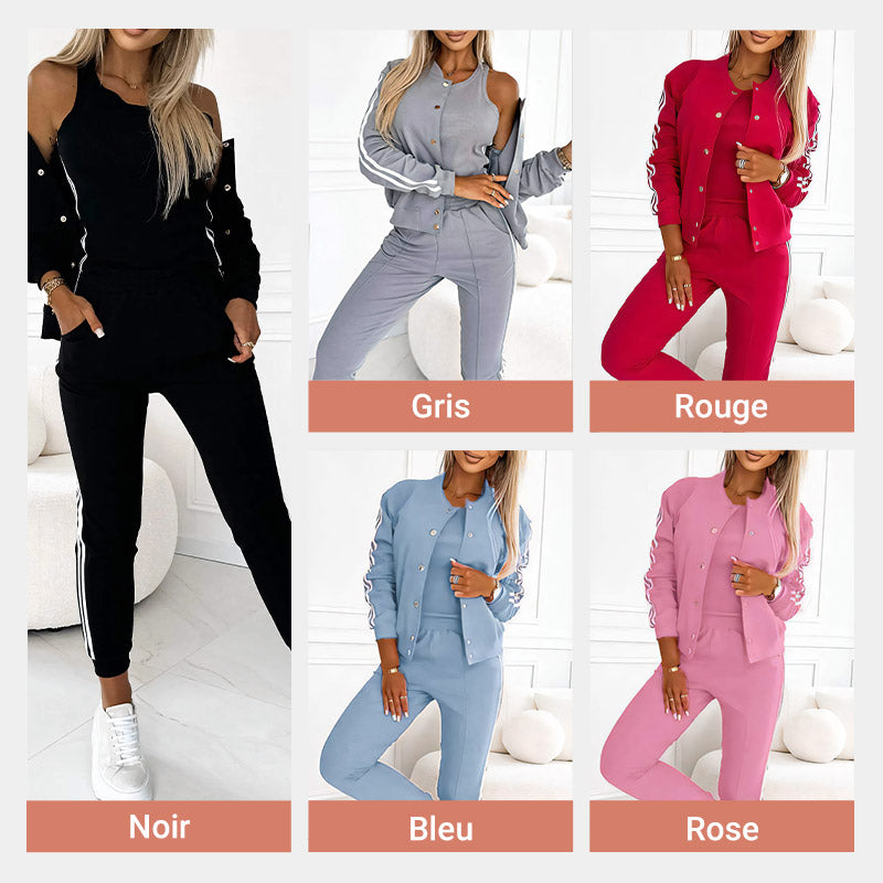 Ensemble veste et pantalon de baseball trois pièces pour femme