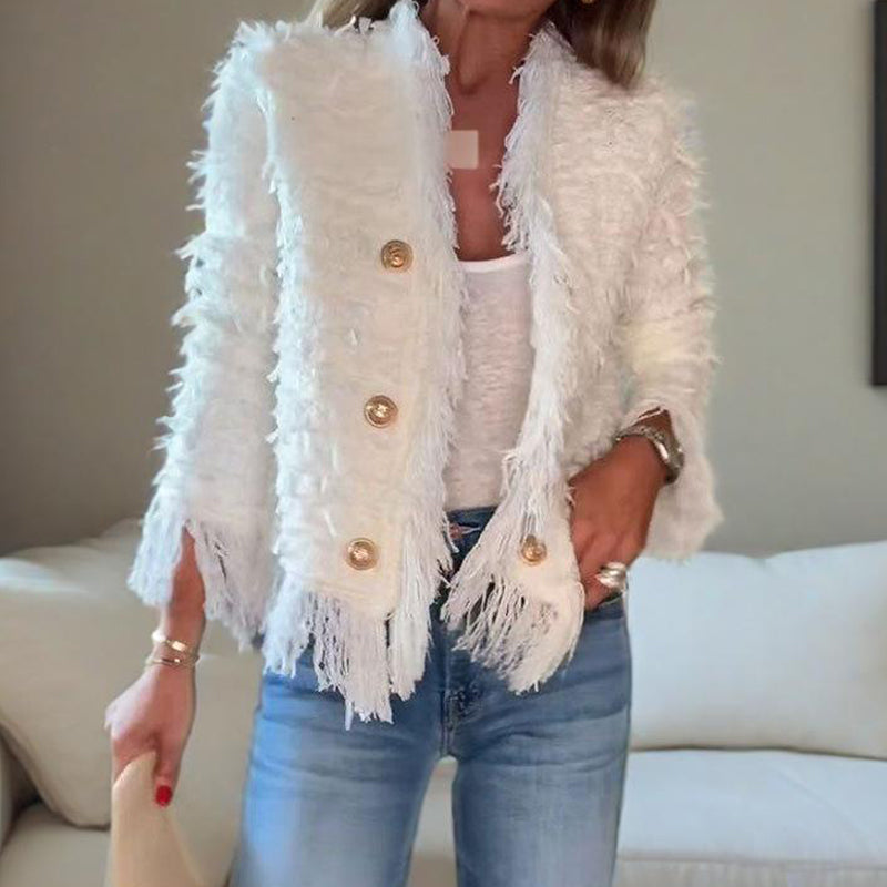🩷Manteau court à boutons et pompons pour femme🧥