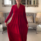 Robe trapèze mi-longue plissée de couleur unie