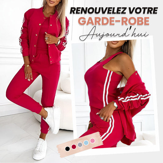 Ensemble veste et pantalon de baseball trois pièces pour femme