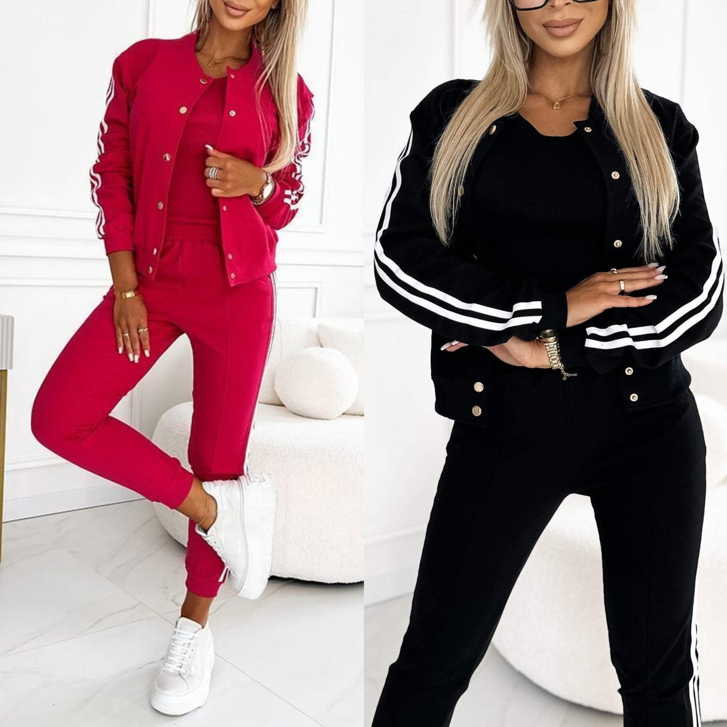 Ensemble veste et pantalon de baseball trois pièces pour femme