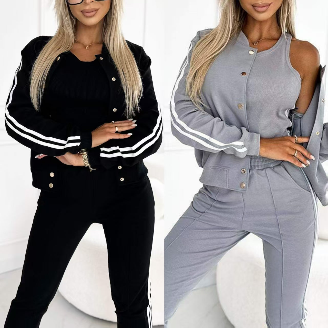 Ensemble veste et pantalon de baseball trois pièces pour femme