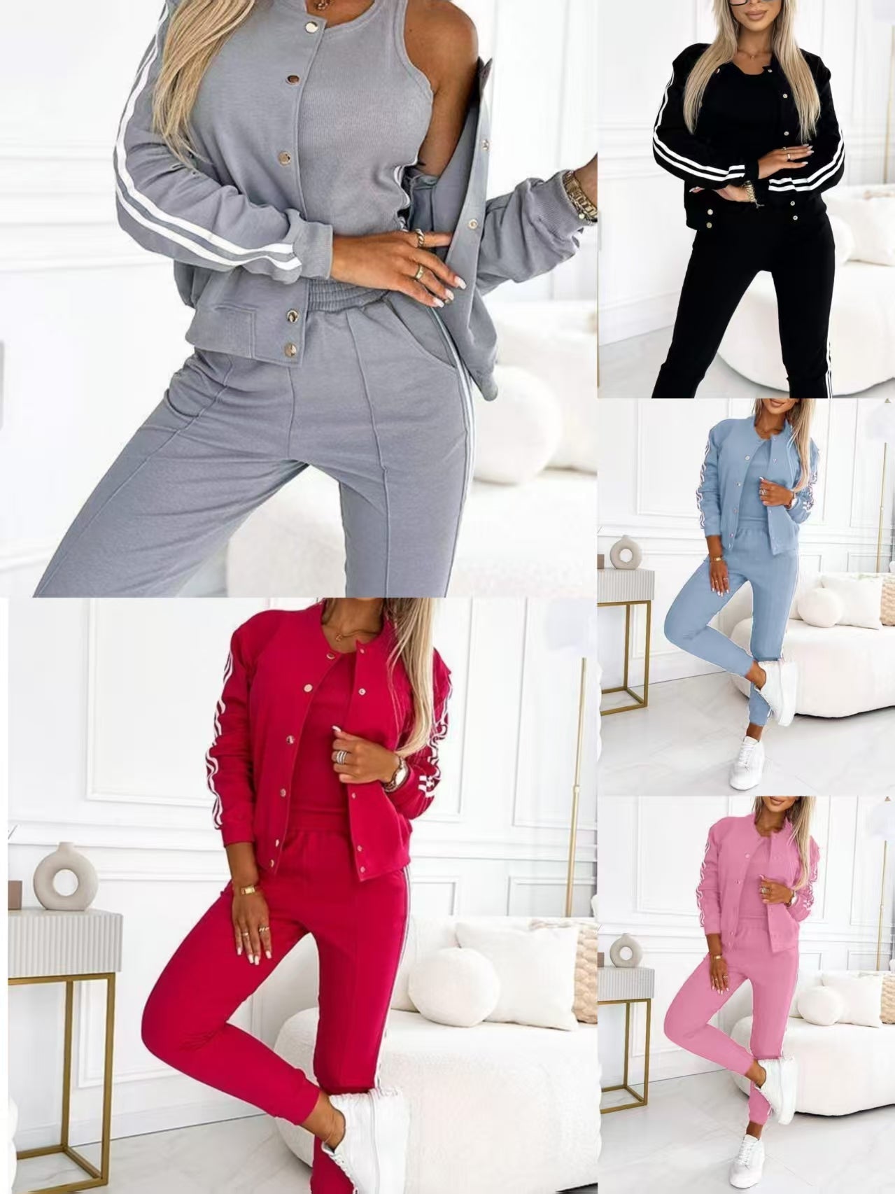 Ensemble veste et pantalon de baseball trois pièces pour femme