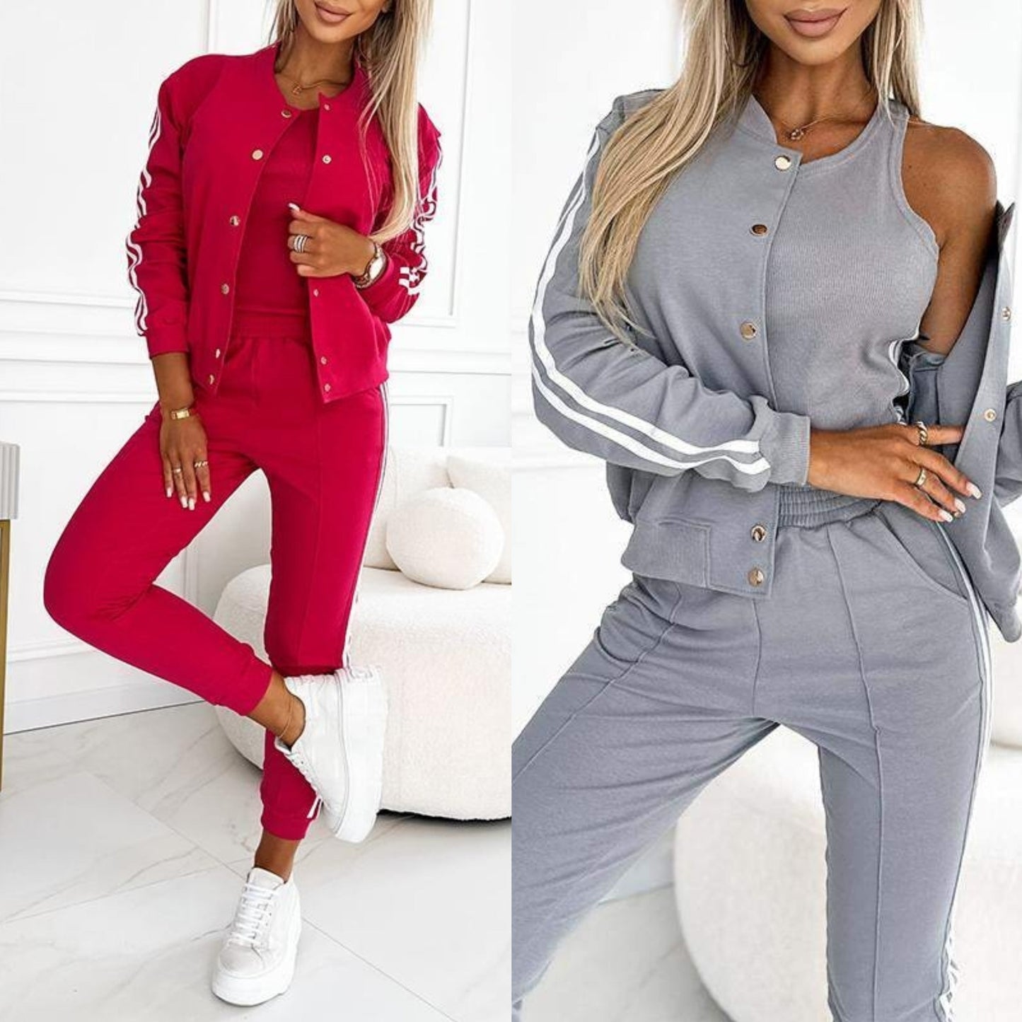 Ensemble veste et pantalon de baseball trois pièces pour femme