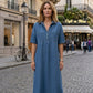 👗💙 Vestido Midi Jeans Feminino – Estilo Minimalista com Conforto e Versatilidade para o Dia a Dia