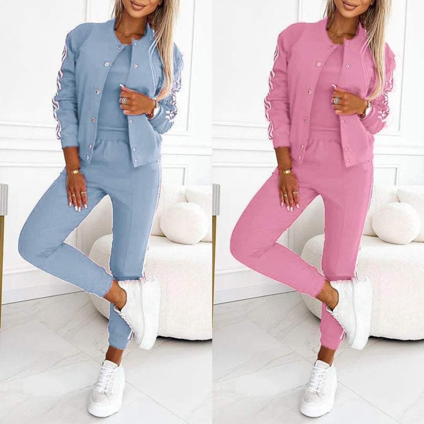 Ensemble veste et pantalon de baseball trois pièces pour femme