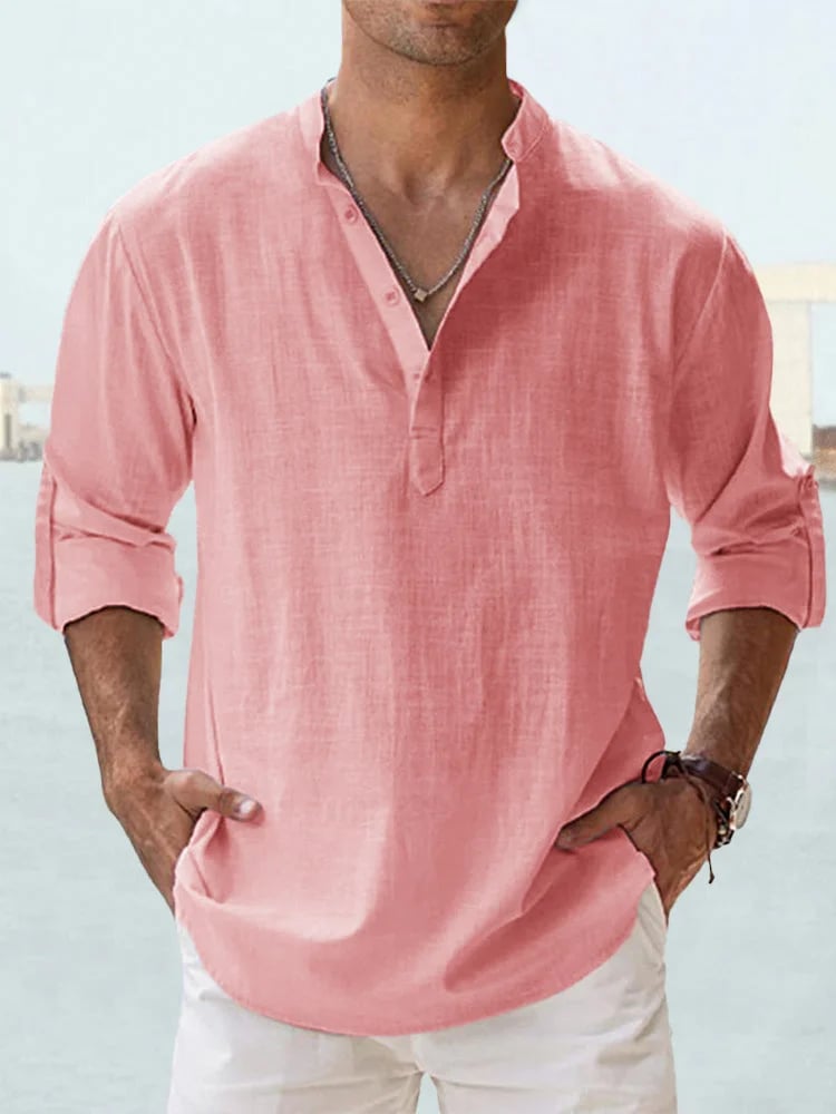 🔥50% de desconto🔥Camisa de manga comprida para homem, em algodão e linho