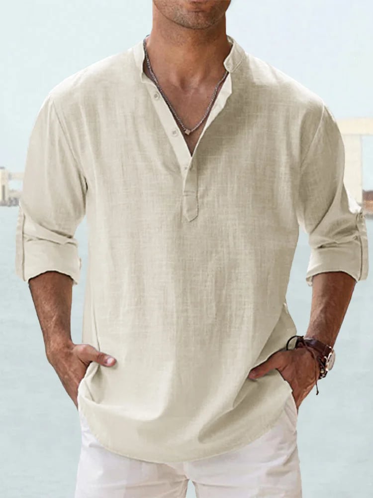🔥50% de desconto🔥Camisa de manga comprida para homem, em algodão e linho