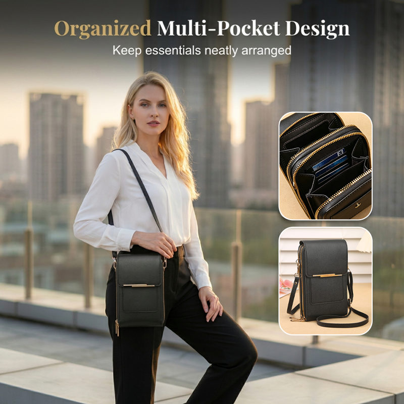 👜 📱 Carteira feminina simples e elegante com ecrã tátil e alça transversal (📦 Compre 2 e ganhe envio gratuito)