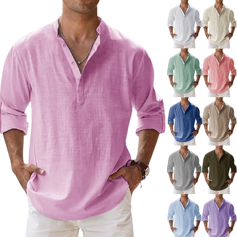 🔥50% de desconto🔥Camisa de manga comprida para homem, em algodão e linho