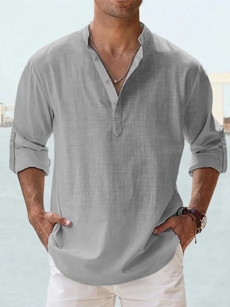 🔥50% de desconto🔥Camisa de manga comprida para homem, em algodão e linho