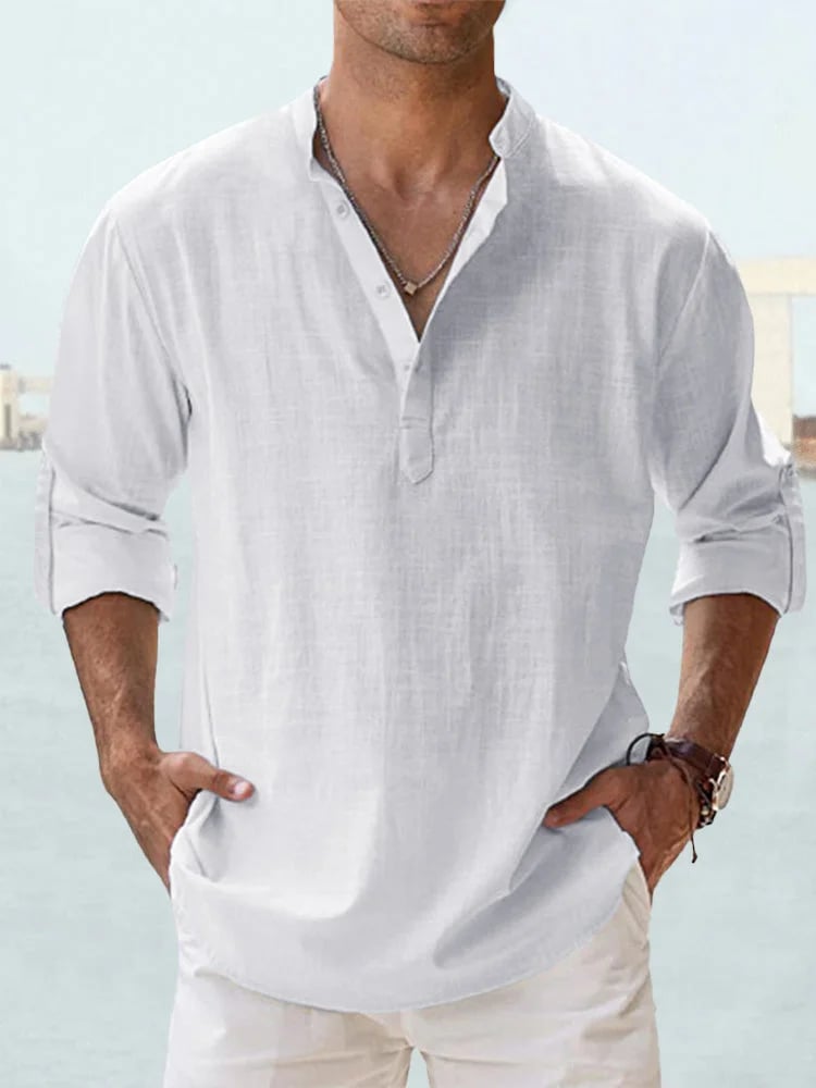 🔥50% de desconto🔥Camisa de manga comprida para homem, em algodão e linho