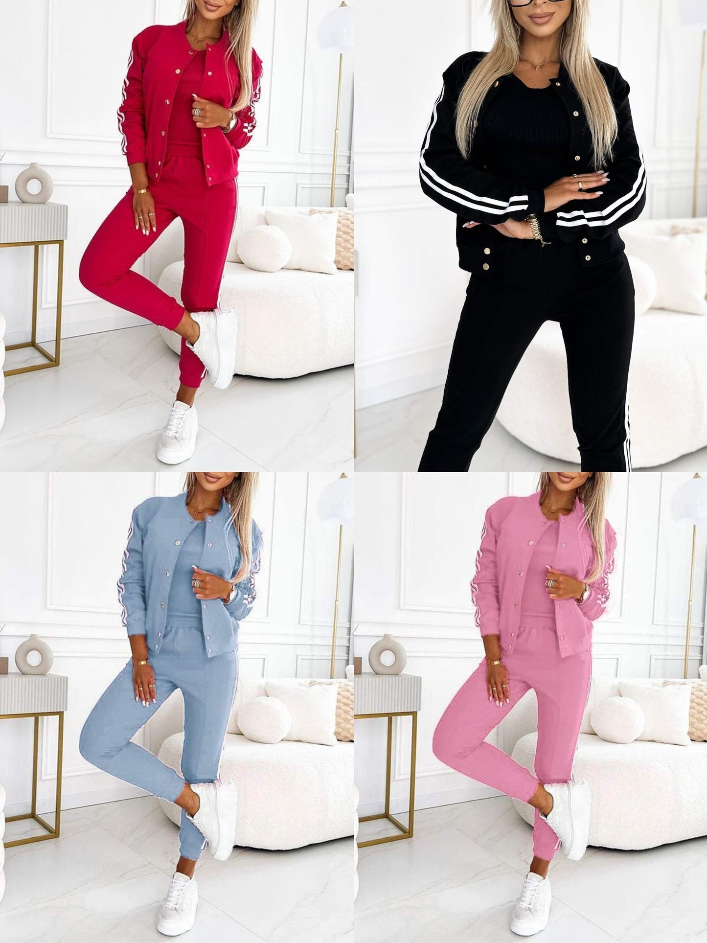 Ensemble veste et pantalon de baseball trois pièces pour femme