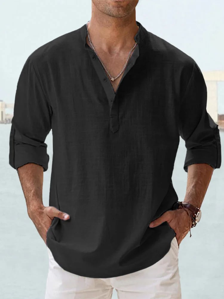 🔥50% de desconto🔥Camisa de manga comprida para homem, em algodão e linho
