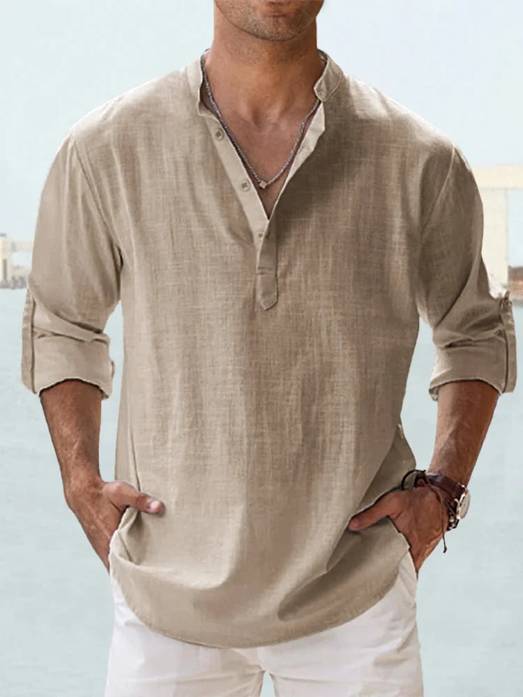 🔥50% de desconto🔥Camisa de manga comprida para homem, em algodão e linho