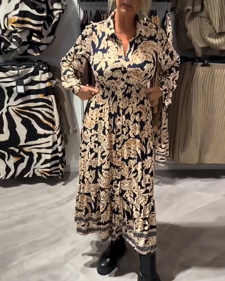Robe chemise vintage à fleurs avec boutonnage à la taille