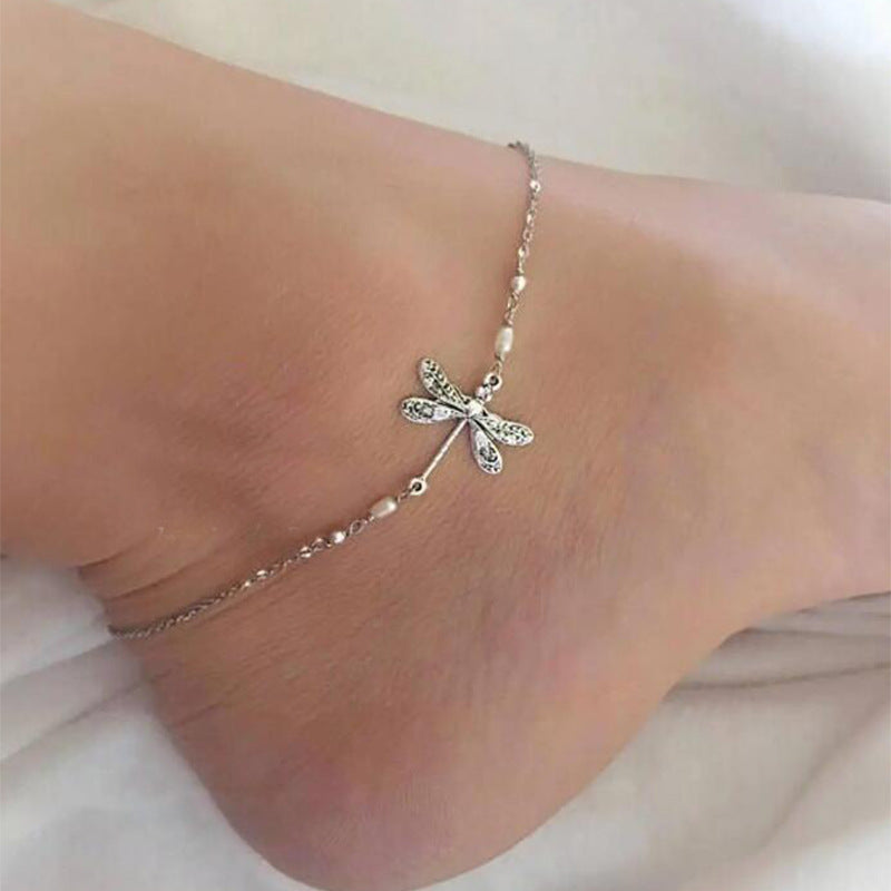 ✨ACHETEZ 1 OBTENEZ 1 ✨GRATUIT AUJOURD'HUI BRACELET DE CHEVILLE LIBELLULE EN ARGENT AVEC PERLE