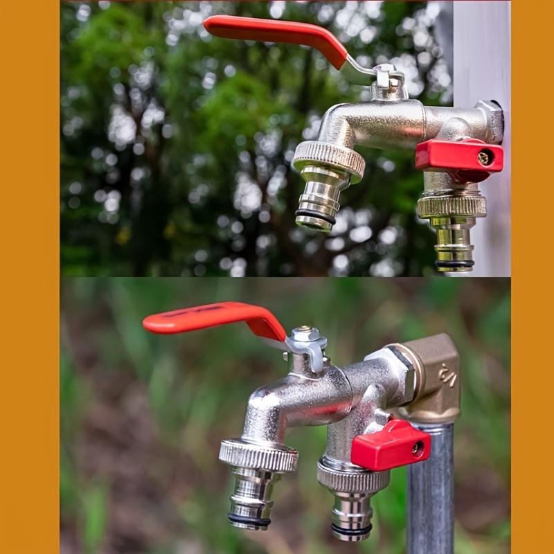 🔥Desconto de 50% no último dia!🔥Torneira de Jardim Universal em Aço Inoxidável com Duas Saídas – Válvulas Independentes, Resistente e de Fácil Instalação