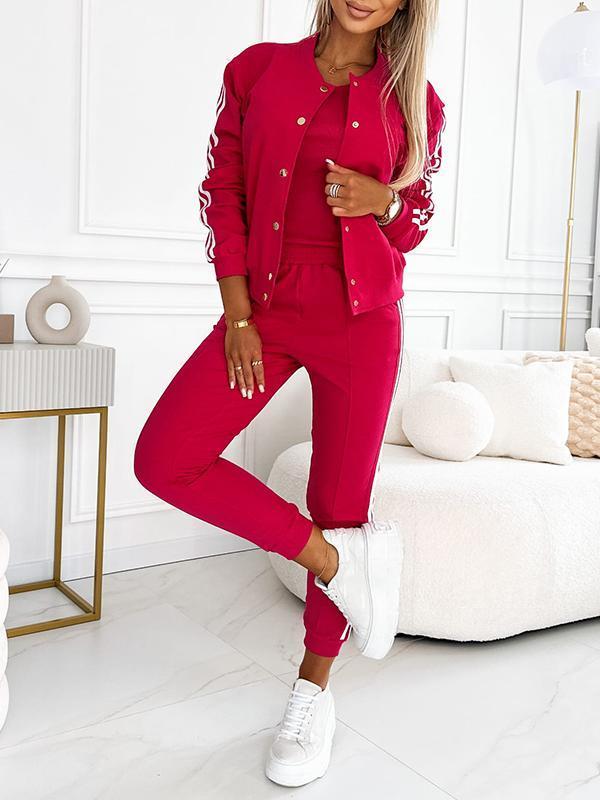 Ensemble veste et pantalon de baseball trois pièces pour femme