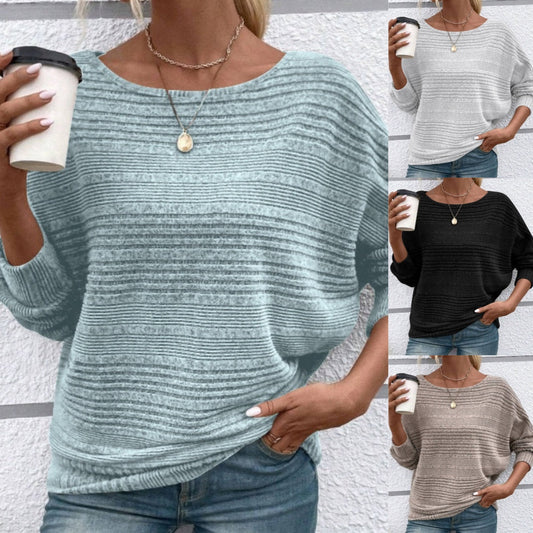 🌹Soldes d'automne - 49 % de réduction🌹Haut rayé à col rond et manches longues