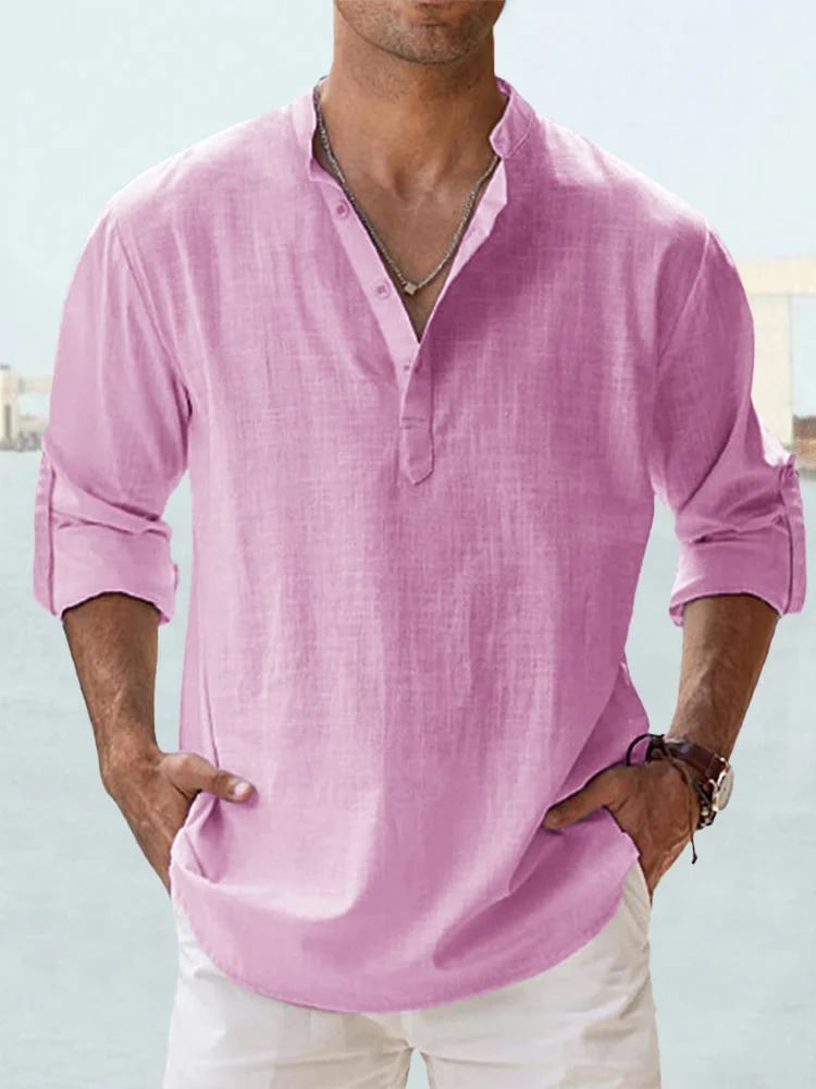 🔥50% de desconto🔥Camisa de manga comprida para homem, em algodão e linho