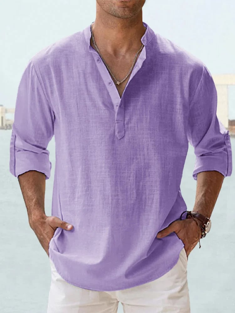 🔥50% de desconto🔥Camisa de manga comprida para homem, em algodão e linho