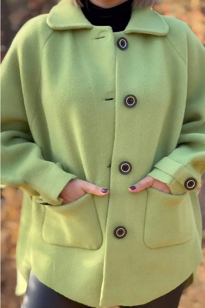 Women’s Solid Color Casual Tweed Coat Jacket with Irregular Hemline