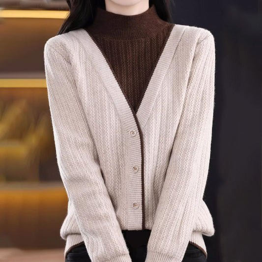 Women's Mock Neck Long-Sleeve Knitted Sweater Top