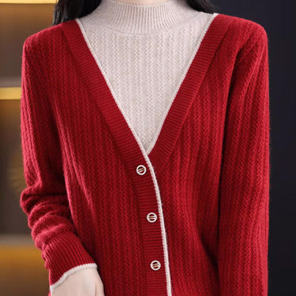 Women's Mock Neck Long-Sleeve Knitted Sweater Top