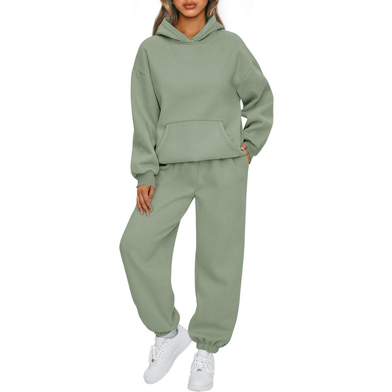 Casual Hooded Long-Sleeve Tops ＆ Pants 2-Piece Set