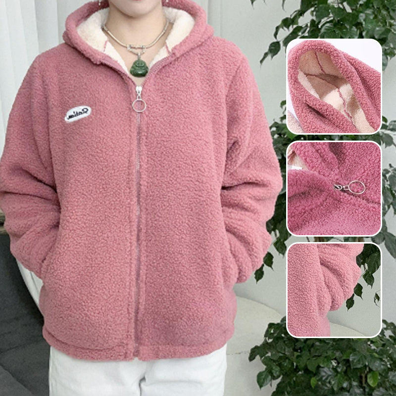 Women's Cozy Oversized Fuzzy Jacket with Zipper & Stand Collar