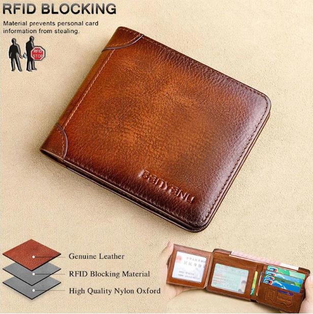 Multi-functional RFID Blocking Waterproof Durable Genuine Leather Wallet