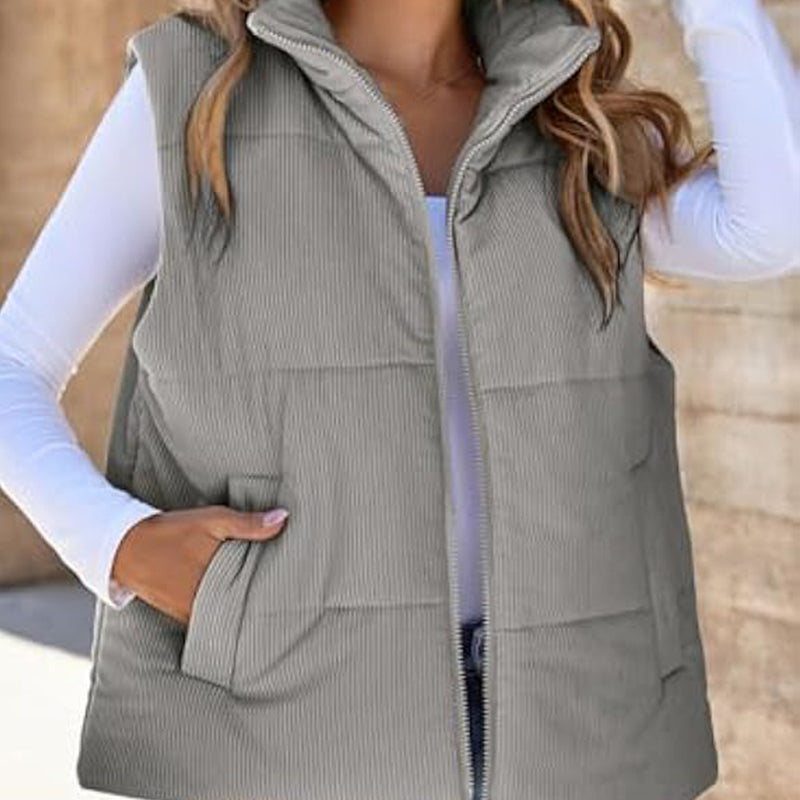 Women's Solid Color Thickened Warm Vest with Pockets