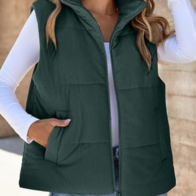 Women's Solid Color Thickened Warm Vest with Pockets