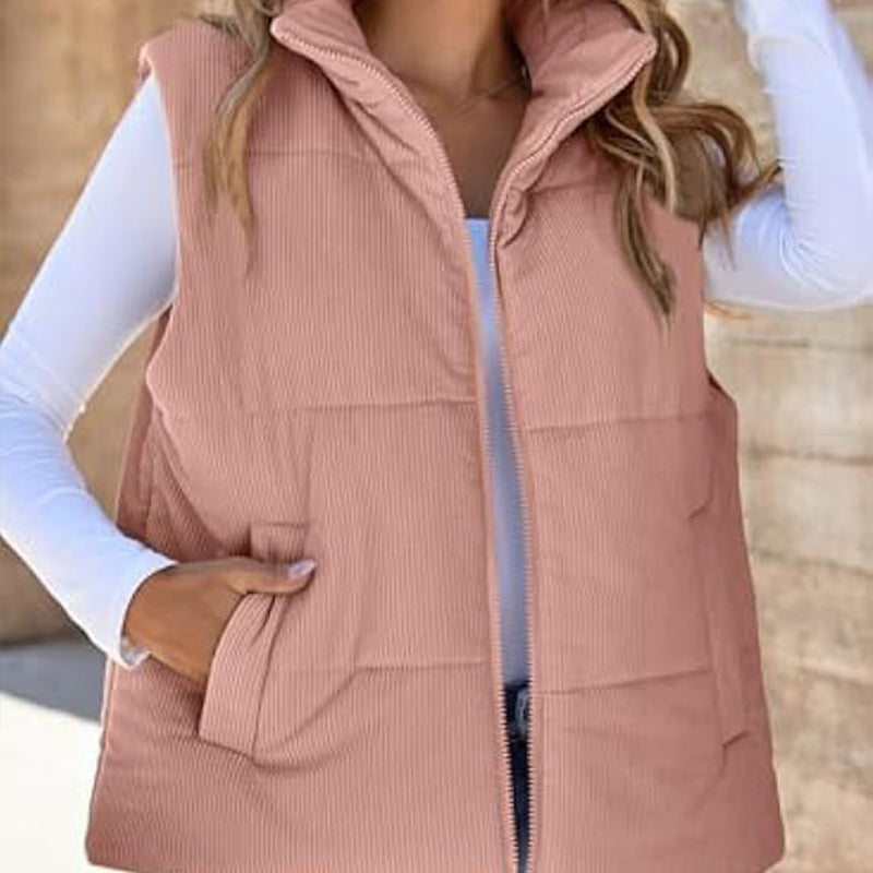 Women's Solid Color Thickened Warm Vest with Pockets