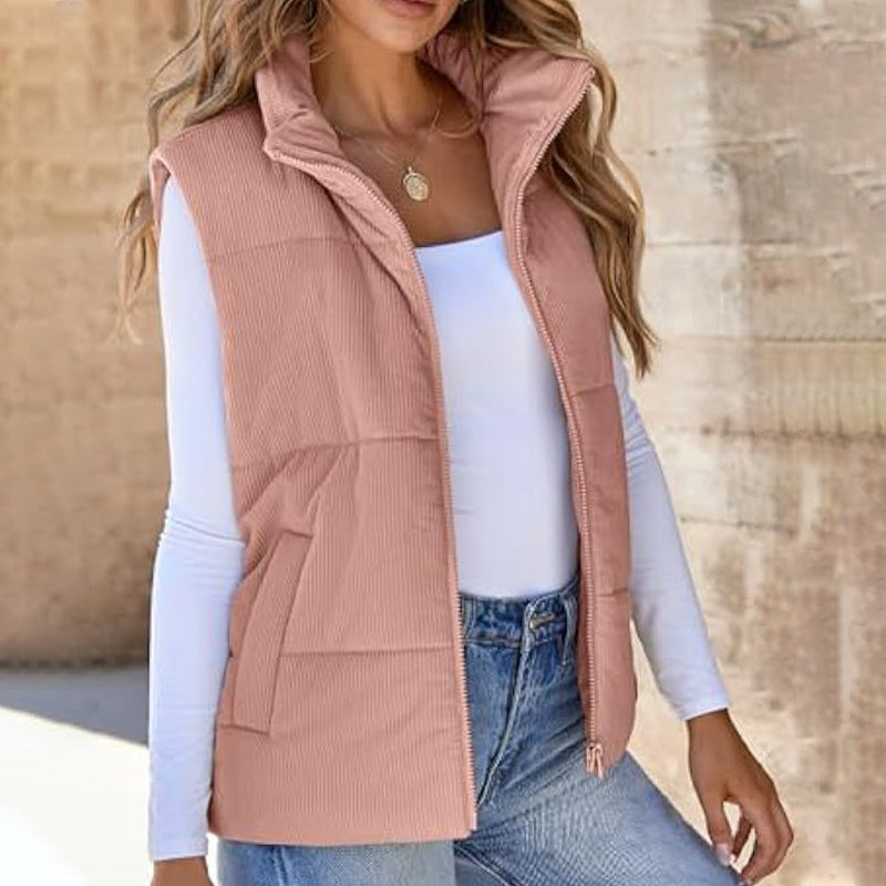 Women's Solid Color Thickened Warm Vest with Pockets