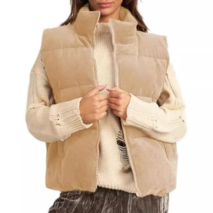 Women's Solid Color Thickened Warm Vest with Pockets