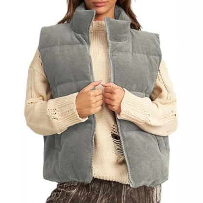 Women's Solid Color Thickened Warm Vest with Pockets