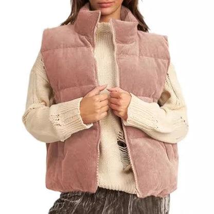 Women's Solid Color Thickened Warm Vest with Pockets