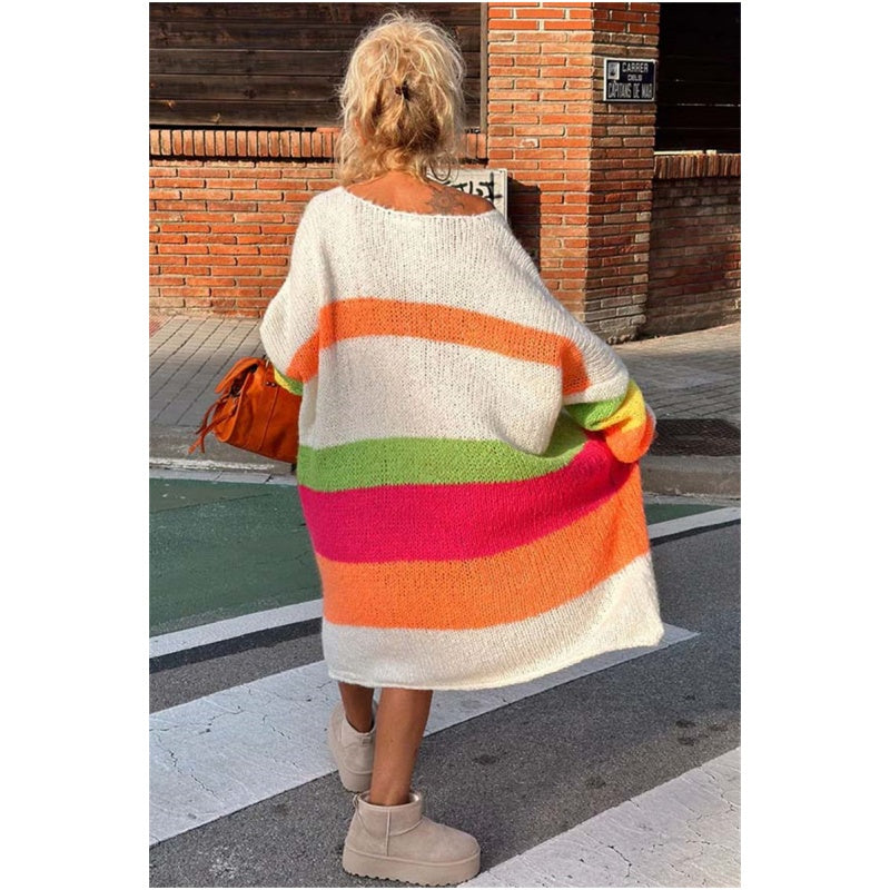 Color Block V-Neck Letter Print Sweater Dress