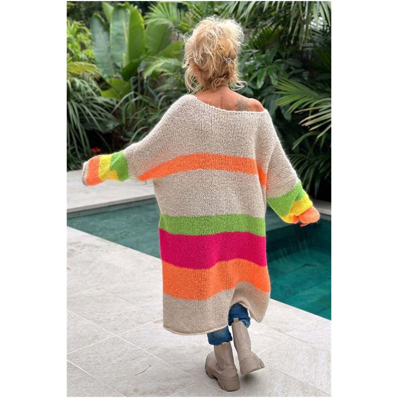 Color Block V-Neck Letter Print Sweater Dress