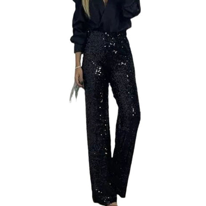 Women's High-Waist Sequin Slim Stretch Pants with Flared Legs