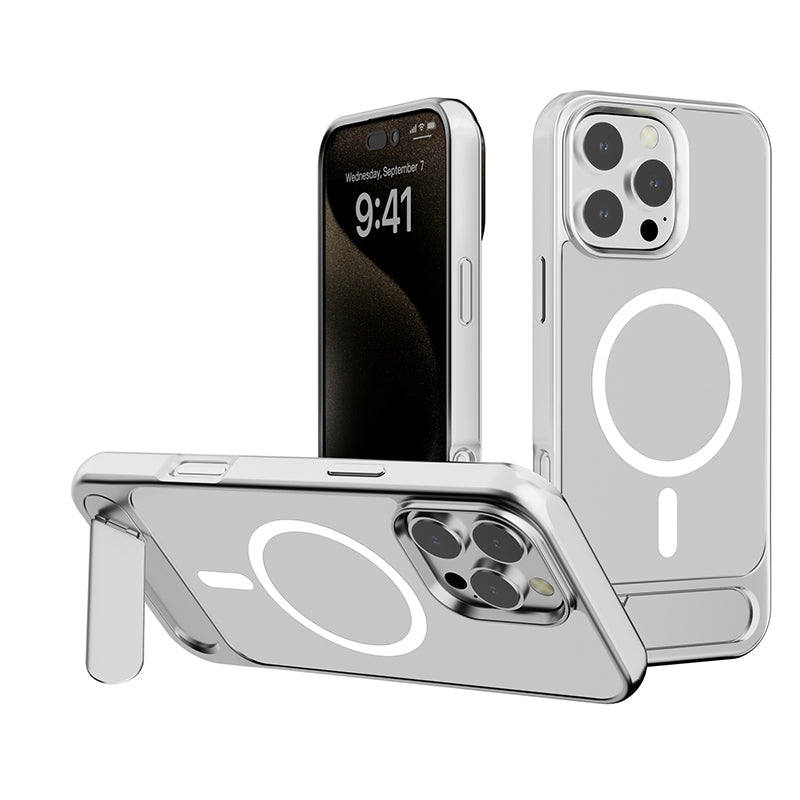 Metallic Finish Magnetic Phone Case with Invisible Kickstand for iPhone 16-13series