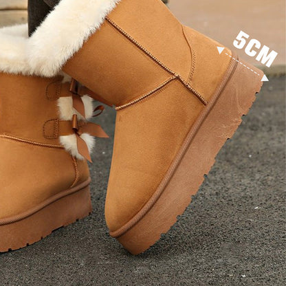 Women's Plush Bowtie Classic Platform Snow Boots