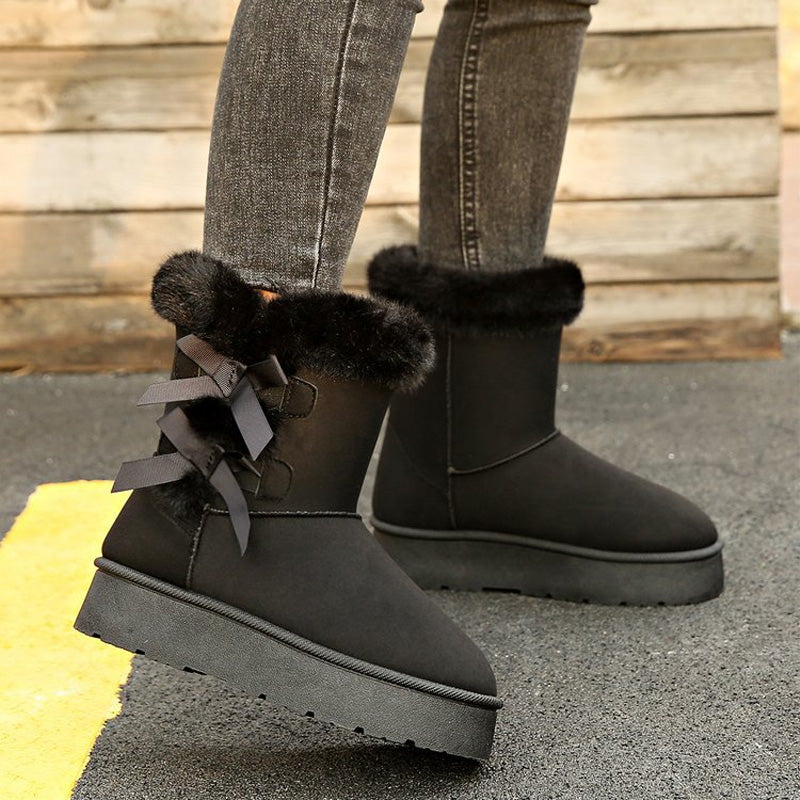 Women's Plush Bowtie Classic Platform Snow Boots