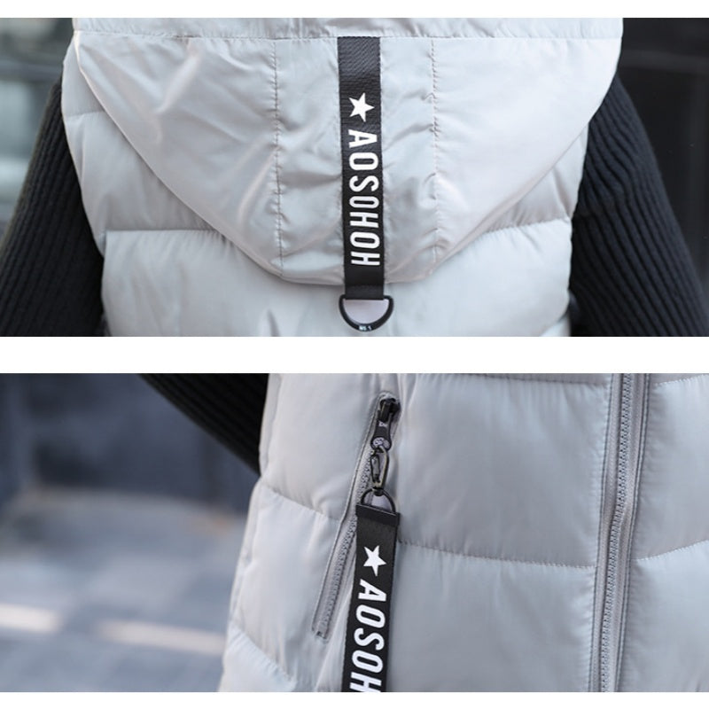 Gilet Long Matelassé Sans Manches avec Fermeture Éclair pour Femme