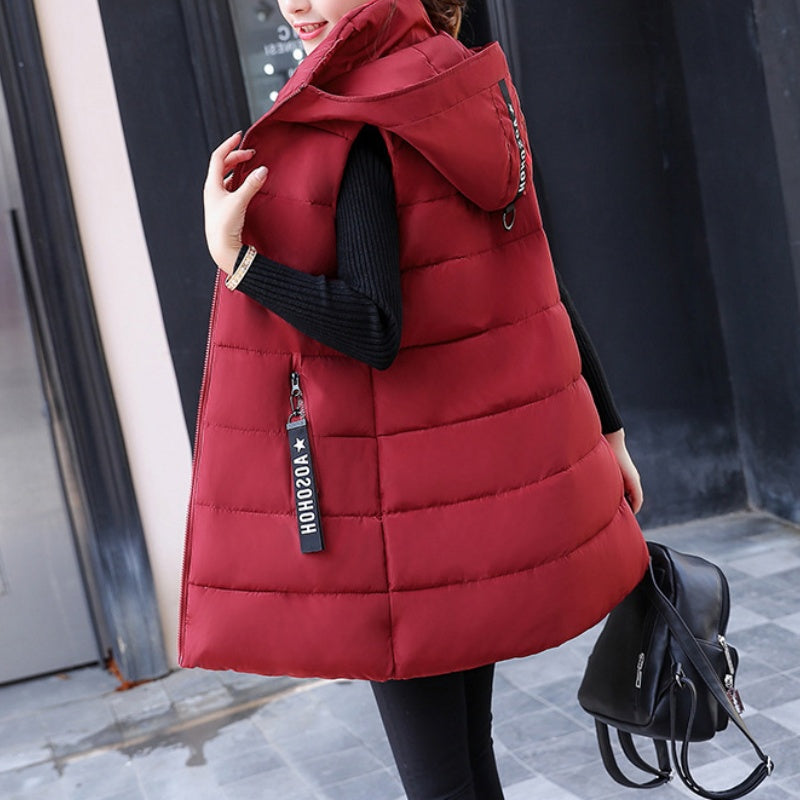 Gilet Long Matelassé Sans Manches avec Fermeture Éclair pour Femme