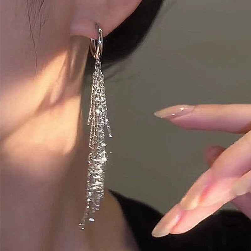 Women's Sparkly Long Tassel Earrings