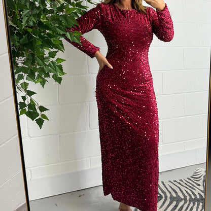 Sparkling Backless Long Sleeve Dress